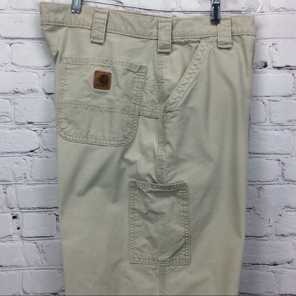 Carhartt Dungaree Fit Jeans Men's Size 38 Khaki/Tan Carpenter Workwear Outdoor - Picture 3 of 9